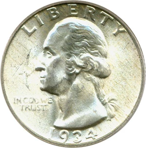 image for: 1934 25c Light Motto PCGS MS66