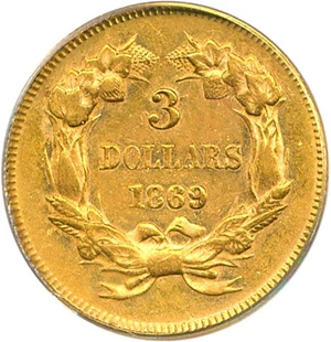 image for: 1869 $3 PCGS AU55