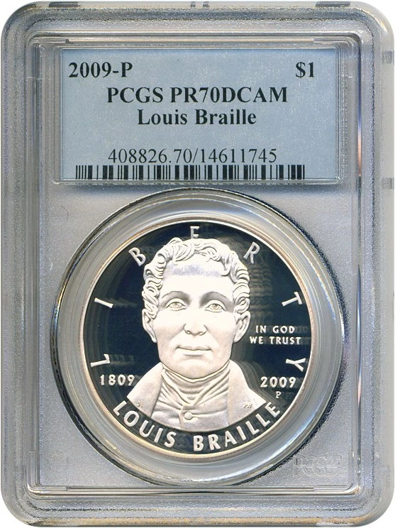 Louis Braille Commemorative 2009 P 90% Silver Dollar BU $1 Coin