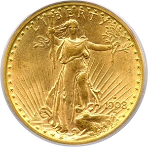 image for: 1908-D $20 No Motto PCGS MS65