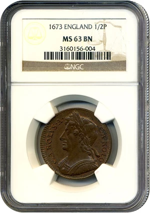 image for: Great Britain: 1673 1/2 D NGC MS63 BN