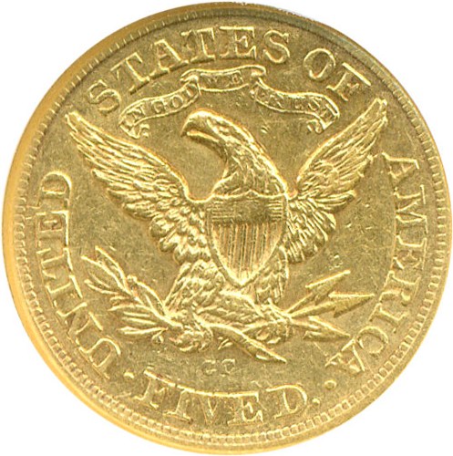 image for: 1874-CC $5  NGC AU53