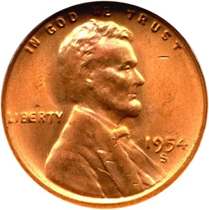 image for: Mint Error: 1954-S 1c NGC MS66 RD (Obverse Retained Die Break)