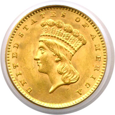 image for: 1857 G$1  PCGS/CAC MS64