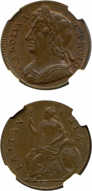 image for: Great Britain: 1673 1/2 D NGC MS63 BN