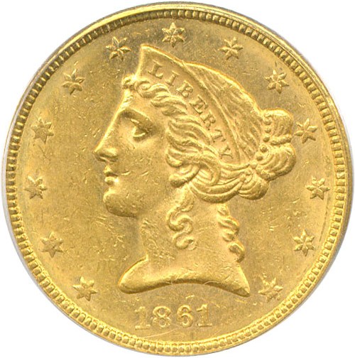 image for: 1861 $5  PCGS MS60