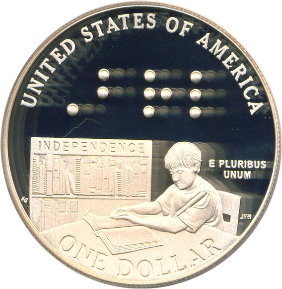 image for: 2009-P $1 Louis Braille PCGS Proof 70 DCameo