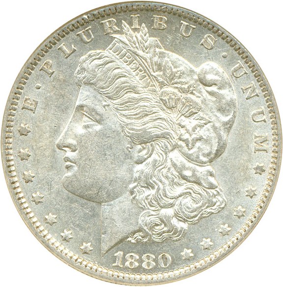 image for: Top 100 VAM: 1880-O $1 DGS AU50 (VAM 6A,  8/7 Ear)
