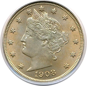 image for: 1908 5c PCGS MS63