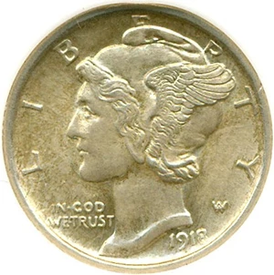 image for: 1918-S 10c DGS AU58