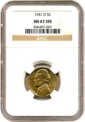 image for: 1941-D 5c NGC MS67 5FS