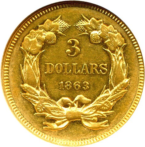 image for: 1863 $3  NGC AU55