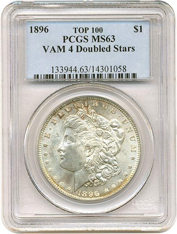 image for: Top 100 VAM: 1896 $1 PCGS MS63 (VAM 4 Doubled Stars)