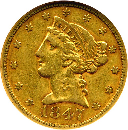 image for: 1847 $5 NGC XF45 (MPD, FS-004)
