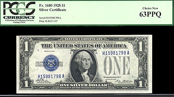 image for: Fr.1600 1928 $1  PCGS Choice CU63  PPQ [H15981798A]