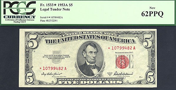 image for: Fr.1533 1953A $5  PCGS CU62 PPQ  [10799482A] *Star*