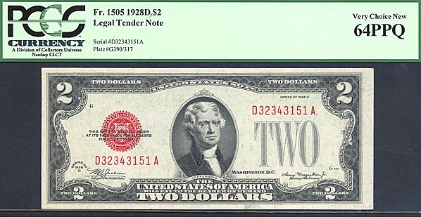 image for: Fr.1505 1928D $2  PCGS Choice CU64  PPQ [D32343151A]