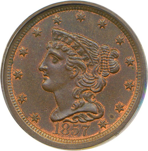 image for: 1857 1/2c  PCGS/CAC MS64 BN