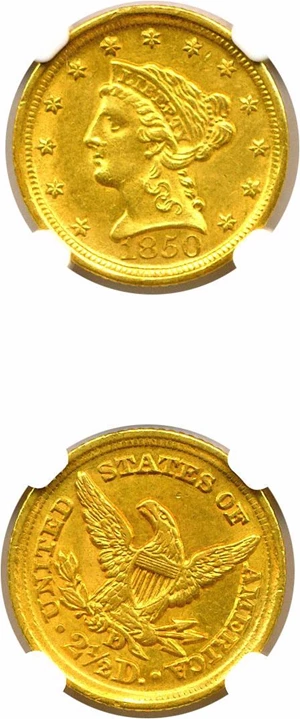 image for: 1850-D $2 1/2 NGC MS61