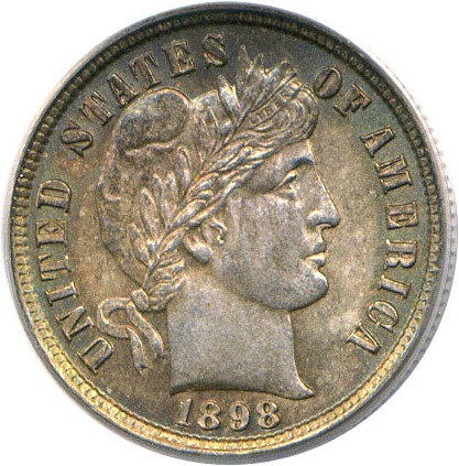 image for: 1898 10c  PCGS MS63