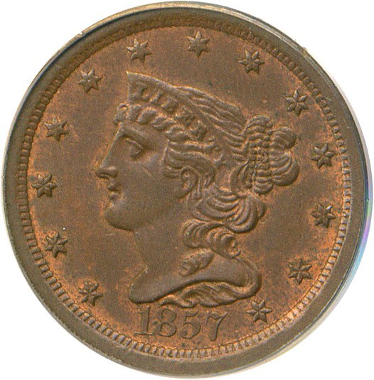 image for: 1857 1/2c  PCGS MS63 BN