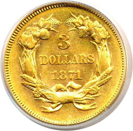 image for: 1871 $3  PCGS AU58
