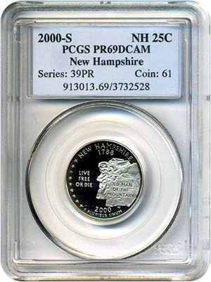 image for: 2000-S 25c New Hampshire PCGS Proof 69 DCameo