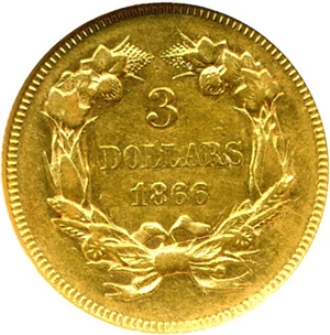 image for: 1866 $3 NGC AU55