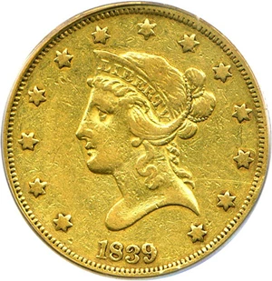 image for: 1839/8 $10 Type of 1838 PCGS VF35