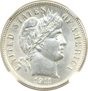 image for: 1911-D 10c NGC MS65
