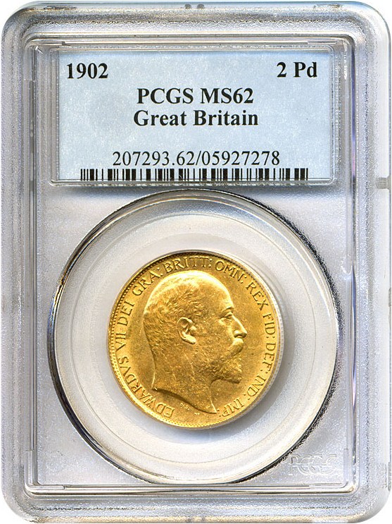 image for: Great Britain: 1902 2 Pd  PCGS MS62  (KM-806)