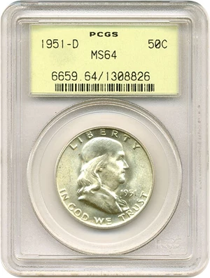 image for: 1951-D 50c PCGS MS64 OGH