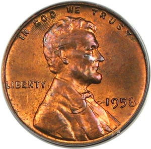 image for: Mint Error: 1958 1c PCGS MS64 RB (Foldover-Doublestruck in Collar)
