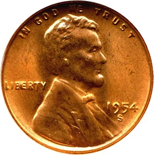 image for: Mint Error: 1954-S 1c NGC MS64 RD (Retained Die Break)