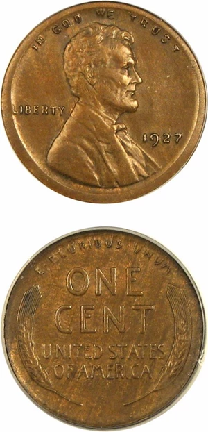 image for: Mint Error: 1927 1c PCGS AU50 (Broadstruck on T-1 Planchet)