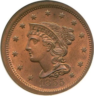 image for: 1855 1c NGC MS65 RB (Upright 55)