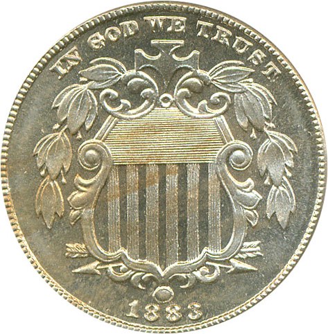 image for: 1883 5c Shield PCGS/CAC Proof 65 Cameo