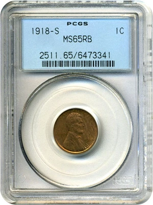 image for: 1918-S 1c PCGS MS65 RB
