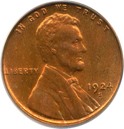 image for: 1924-S 1c  PCGS MS64 RB