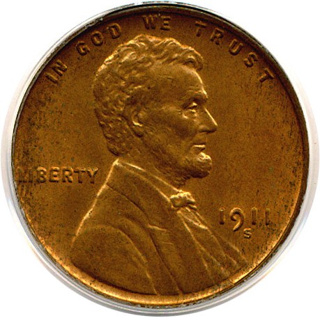 image for: 1911-S 1c  PCGS MS64 RB  OGH