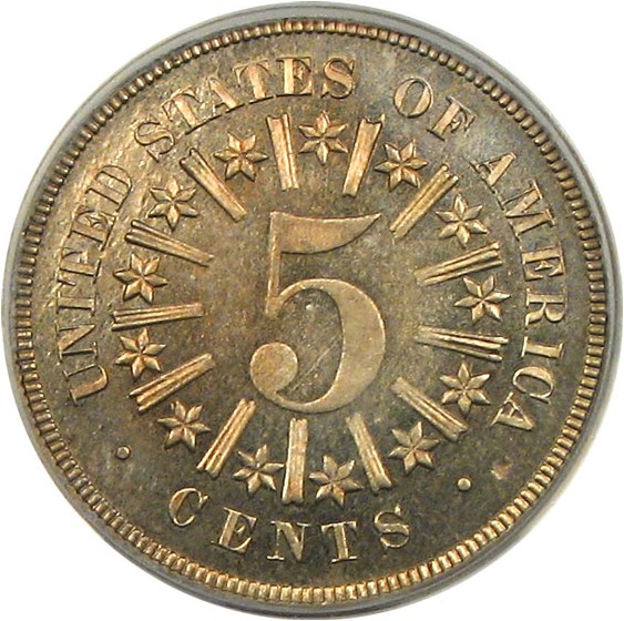 image for: 1866 5c Rays PCGS Proof 65 Cameo
