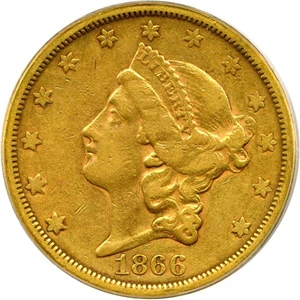 image for: 1866-S $20 Motto PCGS VF25 OGH