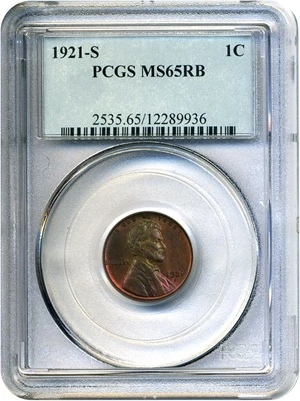 image for: 1921-S 1c PCGS MS65 RB * Color *