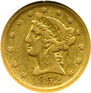 image for: 1852-D $5 NGC VF35