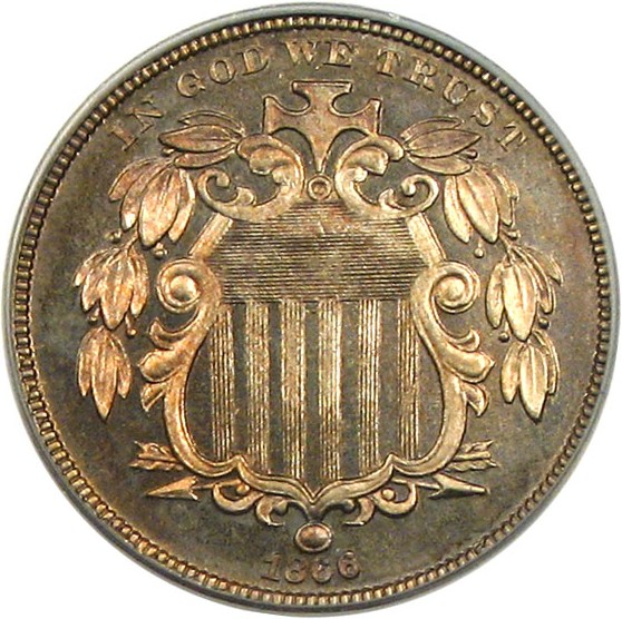 image for: 1866 5c Rays PCGS Proof 65 Cameo