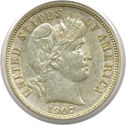 image for: 1907-S 10c  PCGS AU50