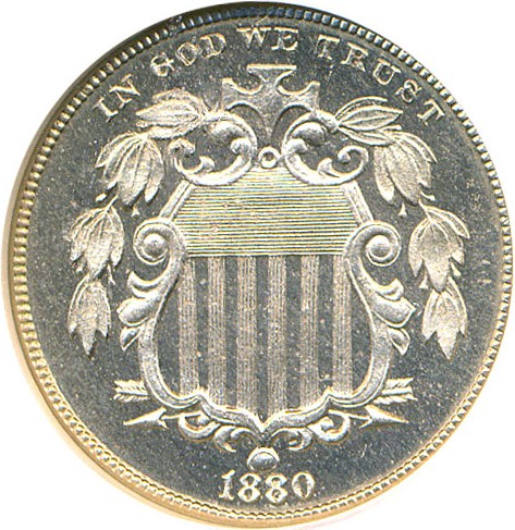 image for: 1880 5c  NGC Proof 65 Cameo