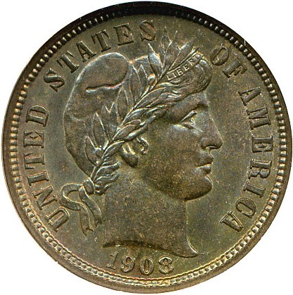 image for: 1908-D 10c  NGC MS64