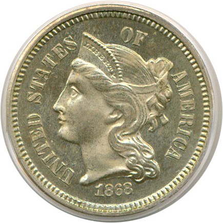 image for: 1868 3cN  PCGS Proof 65