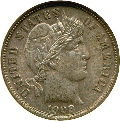 image for: 1908-D 10c  NGC MS63